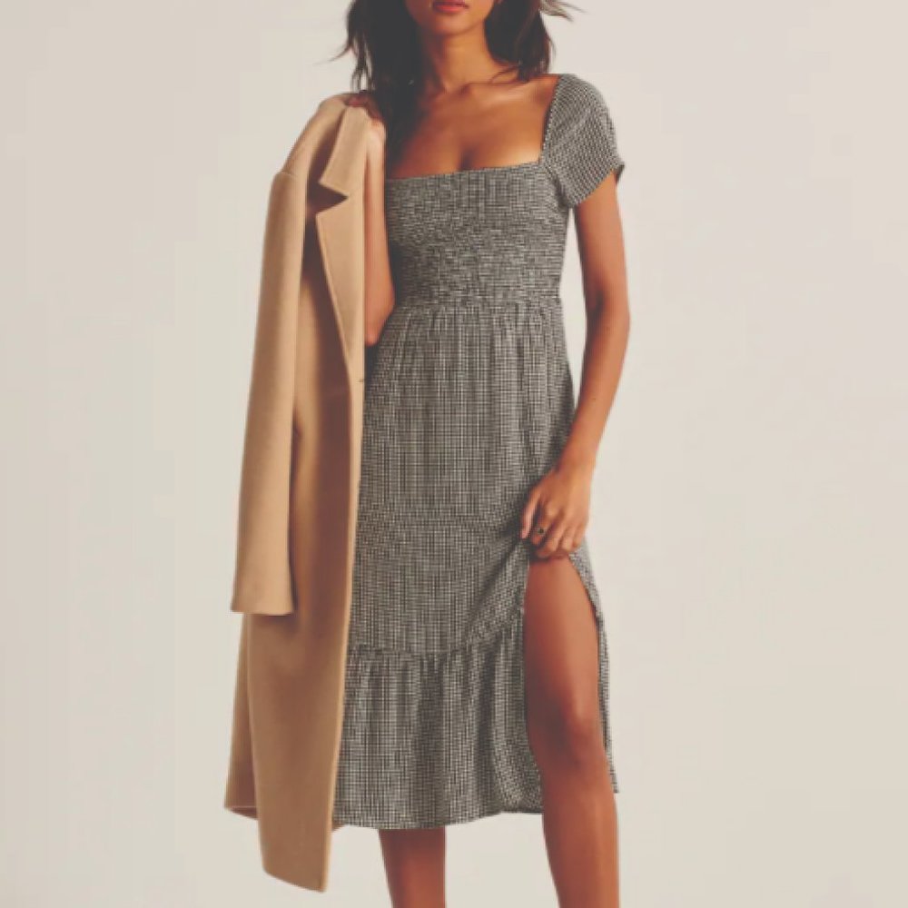 Abercrombie & Fitch Checkered Babydoll Midi Dress